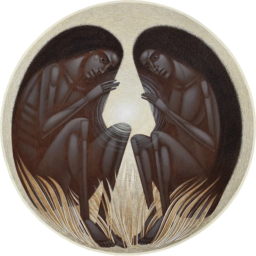 Зображення "Розмова з Богом" від ДЕНИС ТИМЧИШИН, розмір: ⌀ 51 см, матеріали: липова дошка, левкас, акрил, медіум: ІКОНОПИС, місто: Львів, ціна: $3700