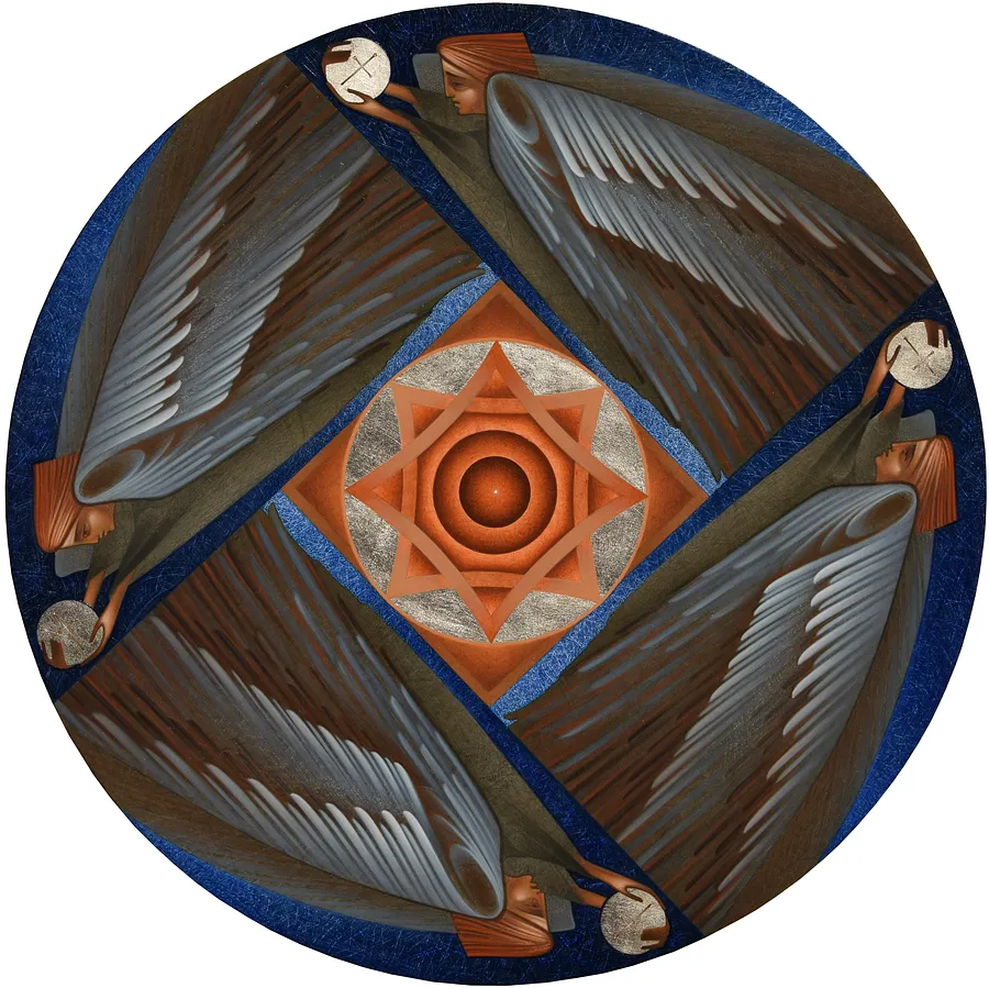 Зображення "Символ Бога" від ДЕНИС ТИМЧИШИН, розмір: ⌀ 30 см, матеріали: липова дошка, левкас, акрил, золото, медіум: ІКОНОПИС, місто: Львів, ціна: $2000