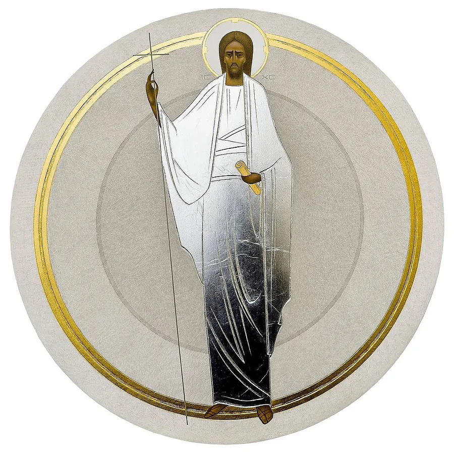 Зображення "Воскресіння" від ДЕНИС ТИМЧИШИН, розмір: ⌀ 45 см, матеріали: липова дошка, левкас, акрил, золото, медіум: ІКОНОПИС, місто: Львів