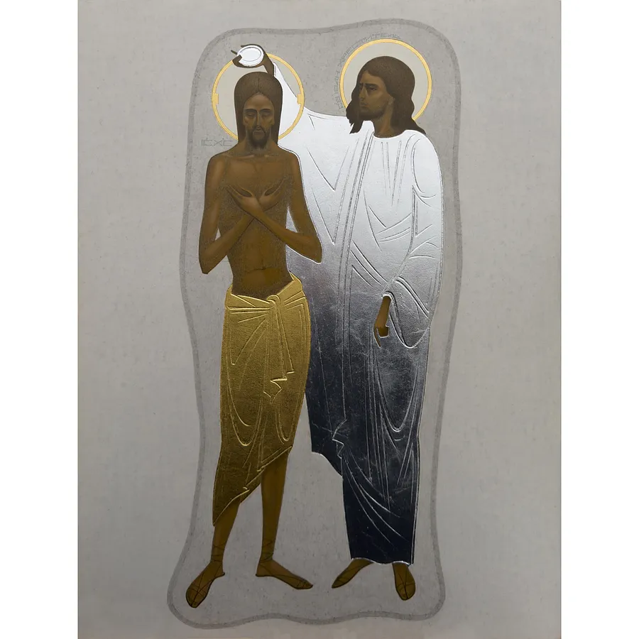 Зображення "Водохреще" від ДЕНИС ТИМЧИШИН, розмір: 40х30 см, матеріали: липова дошка, левкас, акрил, золото, медіум: ІКОНОПИС, місто: Львів, ціна: $1500